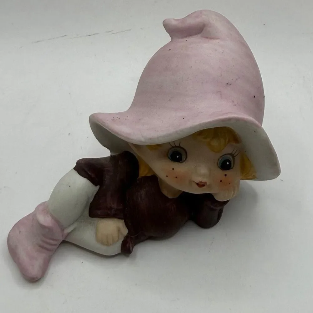 Vintage Homco Pink Elf Pixie Porcelain Figurine 5213 Home Interiors Decor Collec